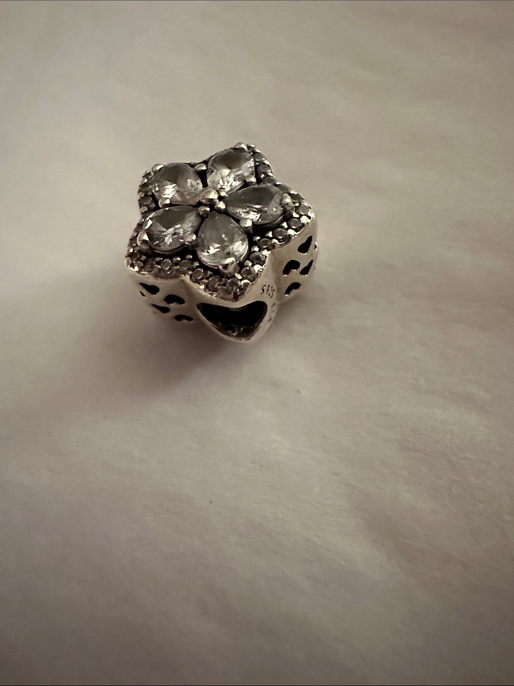 Pandora Silver Flower Charm with Clear Stones